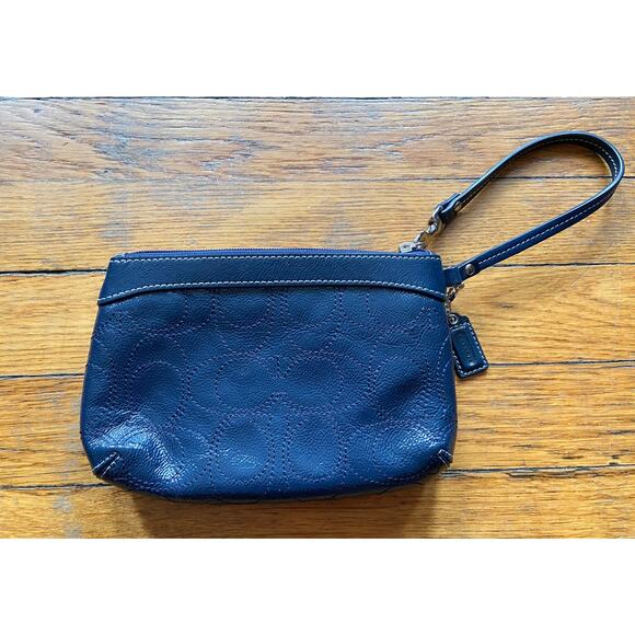 COACH Blue Textured Leather Logo Wristlet - Picture 7 of 9